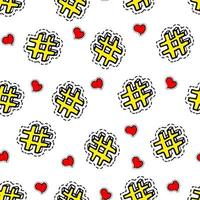 hashtags och hjärtan sömlös mönster, social media symbol vektor