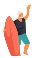 senior man surfing, äldre surfare med styrelse vektor
