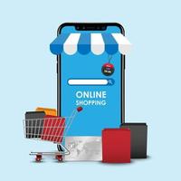 online shoppingkoncept, smartphone onlinebutik vektor