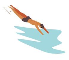 man Hoppar i vatten, simning sportigt karaktär Träning vektor