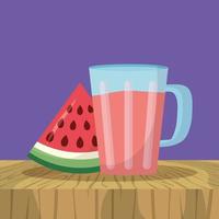 frische Wassermelonenscheibe und Saft vektor
