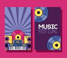 söt musikfestival affisch med pop ikoner vektor
