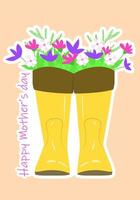 Karte zum Muttertag. Paar gelbe Stiefel mit Blumen. schönen Muttertag. Vektor-Illustration. vektor