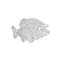 kontinuerlig kurva ett linje teckning av köttätande fisk kurva abstrakt konst. enda linje redigerbar stroke vektor illustration av skarp tänder piranha för logotyp, vägg dekor och affisch skriva ut dekoration