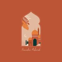 ramadan mubarak hälsning kort med retro boho design vektor