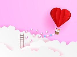 Liebespaar fliegt mit rotem Herzformballon vektor