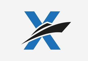 buchstabe x versand logo segelboot symbol. nautisches Schiff Segelboot-Symbol vektor