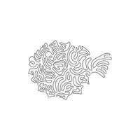 einzelne, lockige Strichzeichnung von niedlichen Kugelfischen, ungeschickte Schwimmer, abstrakte Kunst. Kontinuierliche Linienzeichnung Grafikdesign Vektorillustration von entzückendem Kugelfisch für Symbol, Symbol, Logo, Boho-Wandkunst vektor
