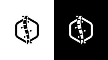 medizinisches logo monogramm hexagonal gesundheit chiropraktik schwarz-weiß symbol illustration stil designvorlagen vektor