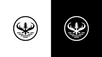 Abenteuer-Logo-Monogramm-Wald-Jäger-Schwarz-Weiß-Symbol-Illustrationsstil-Designvorlagen vektor