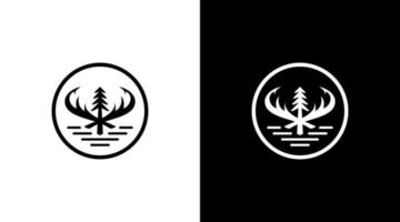 äventyr logotyp monogram skog jägare svart och vit ikon illustration stil mönster mallar vektor