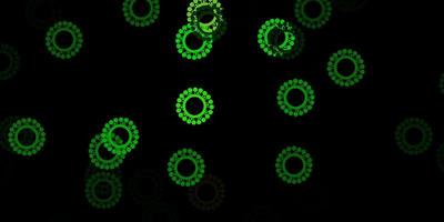 dunkelgrüner, gelber Vektorhintergrund mit covid-19 Symbolen. vektor