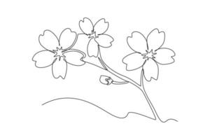 enda ett linje teckning körsbär träd vår blomma. körsbär blomma begrepp. kontinuerlig linje dra design grafisk vektor illustration.
