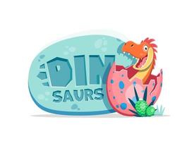 tecknad serie rolig dinosaurie karaktär och dino ägg vektor