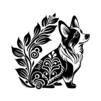 süßer floraler Corgi-Hund. illustration für logo, emblem, tätowierung, stickerei, laserschneiden, sublimation. vektor