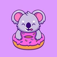 niedlicher koala, der donut-cartoon-vektor-symbol-illustration isst. Tierfutter-Icon-Konzept isolierter Premium-Vektor. flacher Cartoon-Stil vektor