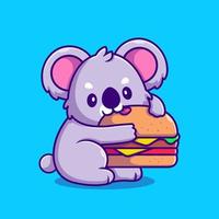 niedlicher koala mit dem essen der burger-cartoon-vektor-symbol-illustration. Tierfutter-Icon-Konzept isolierter Premium-Vektor. flacher Cartoon-Stil vektor