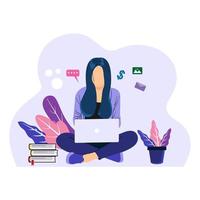Illustration einer Frau, die vor einem Laptop arbeitet vektor