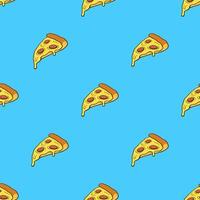 Nahtloses Muster mit Pizzastück im Pop-Art-Stil auf blauem Hintergrund. Fast Food und italienische Küche. Muster mit Kontur vektor