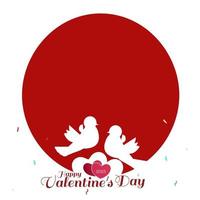 Valentinstag. illustration der liebes- und valentinstaggrußkarte. Lovebirds mit Herzen vor dem roten Kreis auf weißem Hintergrund. vektor