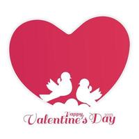 hjärtans dag. illustration av kärlek och hjärtans dag hälsning kort. kärlek fåglar i främre av röd hjärtan på vit bakgrund. vektor