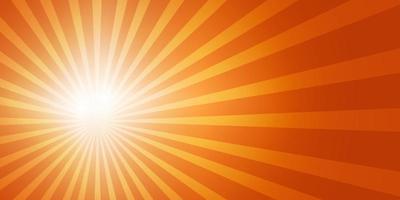 helle Sonne auf der linken Seite des Himmels mit Sonnenstrahlen und Blendenflecken in einem leuchtend orangefarbenen Himmel. Platz kopieren vektor