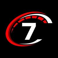 Sportwagen-Logo auf Buchstabe 7 Geschwindigkeitskonzept. auto automotive vorlage für autoservice, autoreparatur mit tacho-symbol vektor