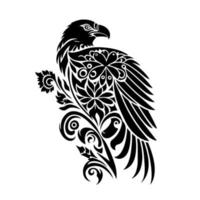 Blumen, wilder Adler auf einem Baum. dekorative illustration für logo, emblem, stickerei, holzverbrennung, handwerk. vektor