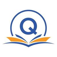 Buchstabe q Bildung Logo Buchkonzept. ausbildung karriere zeichen, universität, akademie abschluss logo vorlage design vektor