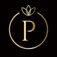 Anfangsbuchstabe p Luxus, Schönheit, Ornament-Monogramm-Logo für Hochzeit, Mode, Schmuck, Boutique, florale und botanische Vorlage vektor