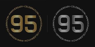 95:e födelsedag. nittiofem år årsdag firande baner i gyllene och silver- färger. cirkulär logotyp med original- siffra design i elegant rader. vektor