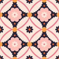 . Nahtloses Muster mit geometrischen Blumen und Formen. Hintergrund im Retro-Stil vektor