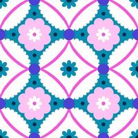 . Nahtloses Muster mit geometrischen Blumen und Formen. Hintergrund im Retro-Stil vektor
