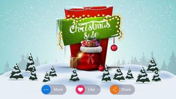 julförsäljning, banner för webbplats med knappar och tecknad vinterlandskap vektor