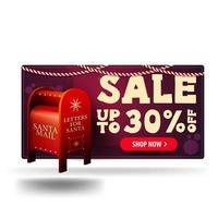 Weihnachten lila 3d Rabatt Banner mit Santa Briefkasten mit Geschenken isoliert auf weißem Hintergrund vektor