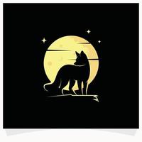 Fuchs-Silhouette mit Mond-Hintergrund-Logo-Design-Vorlage vektor