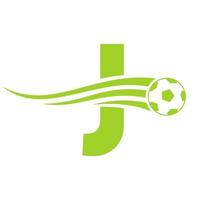 fotboll fotboll logotyp på brev j tecken. fotboll klubb emblem begrepp av fotboll team ikon vektor