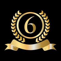 6:e årsdag firande guld och svart mall. lyx stil guld heraldisk vapen logotyp element årgång laurel vektor