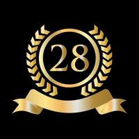 28. jubiläumsfeier gold und schwarze vorlage. luxus-stil gold heraldisches wappen logo element vintage lorbeer vektor