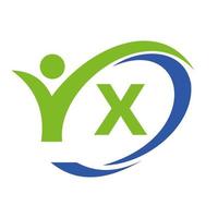 anfangsbuchstabe x logo, medizinisches design mit menschlichem symbol vektor