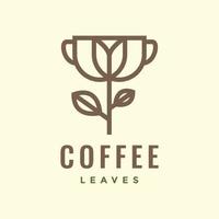 tasse kaffee trinken bohnenpflanze hinterlässt minimale logo-design-vektorsymbol-illustrationsvorlage vektor