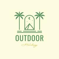 Outdoor Wüste Berg Palmen Kokospalmen Nacht Urlaub Logo Design Vektor Icon Illustration Vorlage