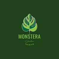 blad löv växt monstera grön abstrakt rader konst modern logotyp design vektor ikon illustration mall