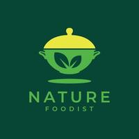 kessel küchenwerkzeuge kochen wok natur essen verlässt gemüse logo design vektor symbol illustration vorlage