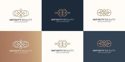 Set von Infinity Beauty minimalistischem Logo-Design. logo für kosmetik, hautpflege, schönheit, feminines design vektor