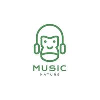 ansikte gorilla med headsetet hörsel musik natur instrument maskot söt minimal logotyp design vektor ikon illustration mall