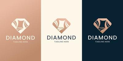 Luxus-Diamant-Edelstein-Kontur-Logo-Set-Design-Vorlage. vektor
