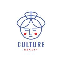 japan gesicht mädchen schöne kultur linie maskottchen geometrische logo design symbol illustrationsvorlage vektor