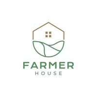 minimalistisches haus mit feldbauerngarten landwirtschaftslinie logo design vektor symbol illustrationsvorlage