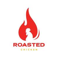 rostad grill brand flamma kyckling tupp fjäderfän mat matlagning logotyp design vektor ikon illustration mall